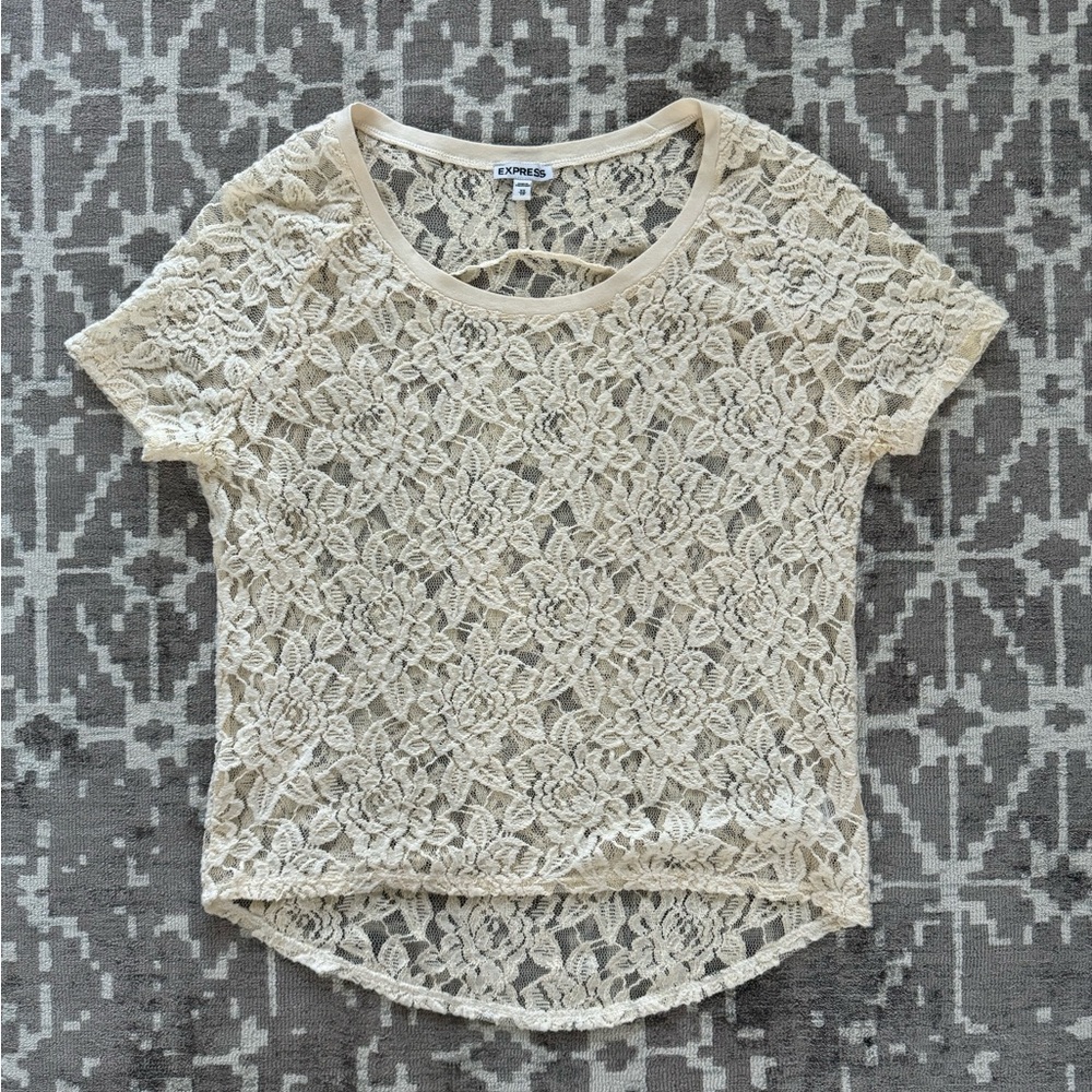 NWOT Express XS Crochet Bohemian Flower Top Knitted See Through TShirt Blouse